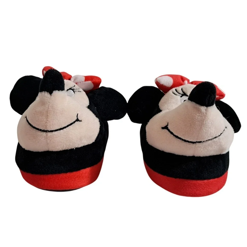 Disney Minnie Mouse Toddler Kids Slippers 7/8 Red Polka Dot Plush